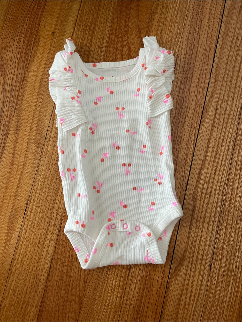 Cat & Jack White Ribbed Bodysuit with Pink Cherry Print